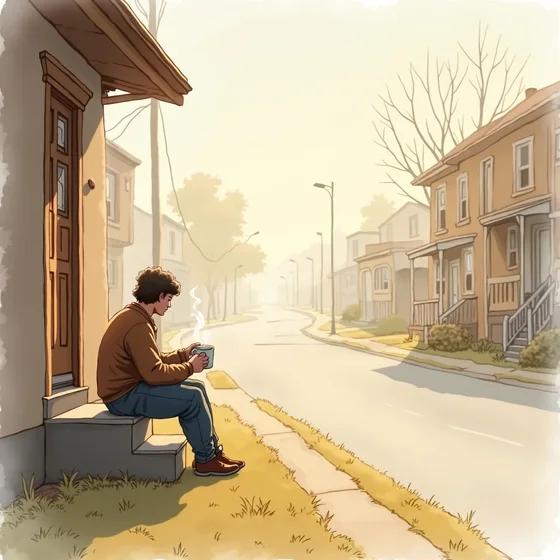 Storybook illustration — Coffee on the porch before anyone woke up