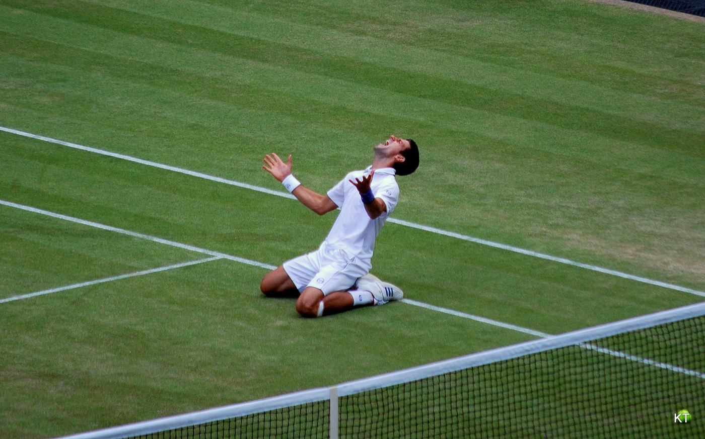 Novak Djokovic celebrating his 2011 Wimbledon semi-final win