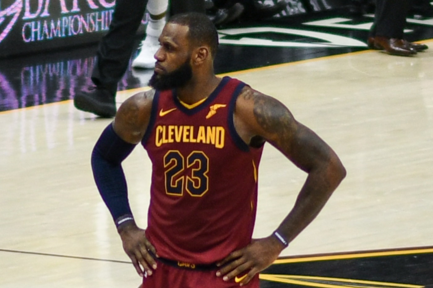 LeBron James on court for the Cleveland Cavaliers, 2018